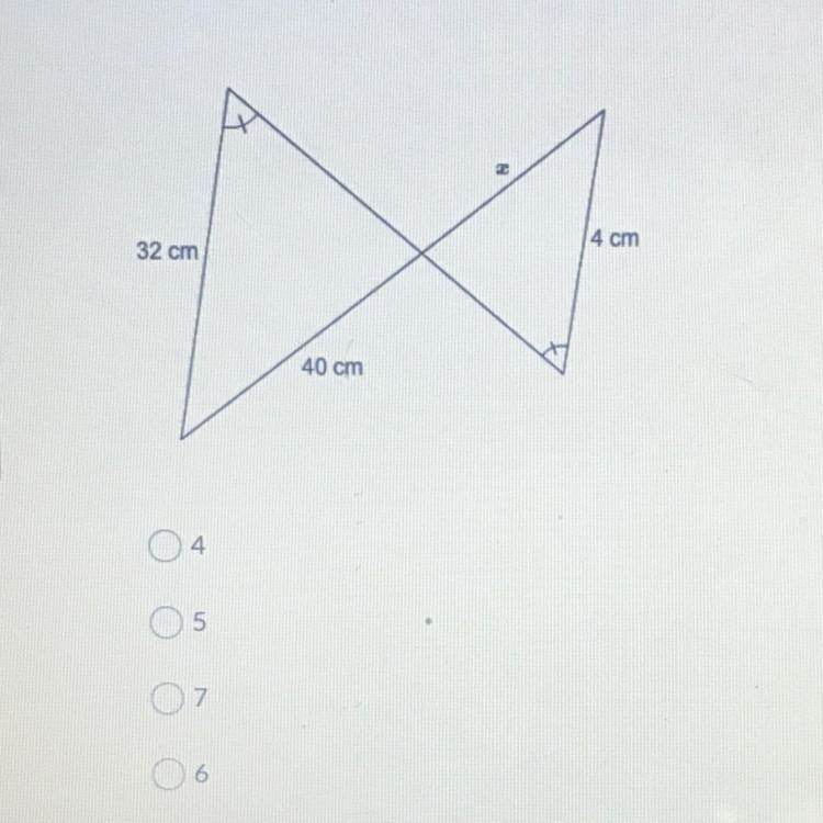 What is the value of x? 4 cm 32 cm 40 cm-example-1