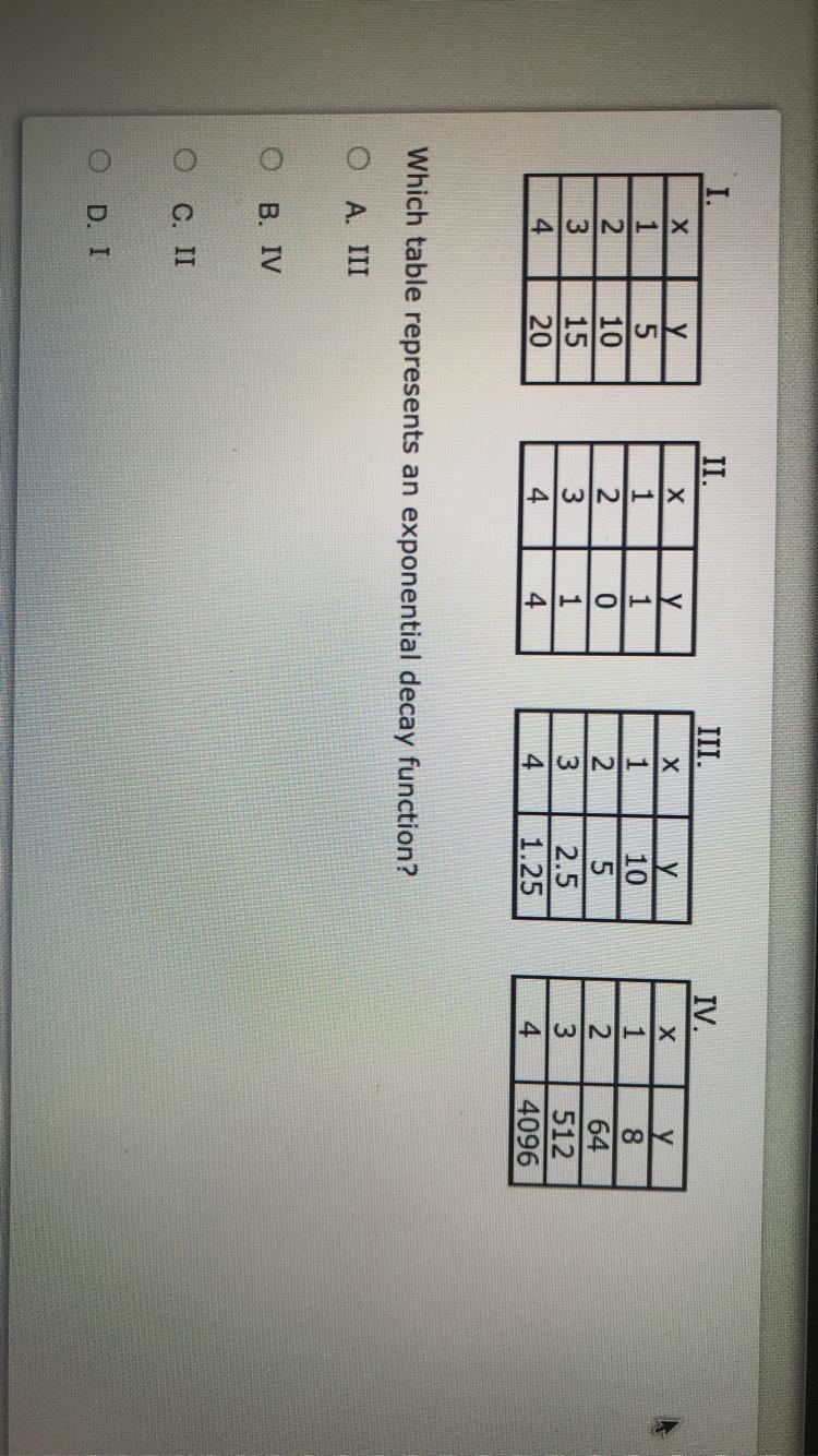 Which table represents an exponential decay function-example-1