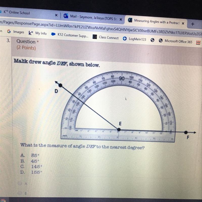 What is the measure of angle DEF to the nearest degree?-example-1