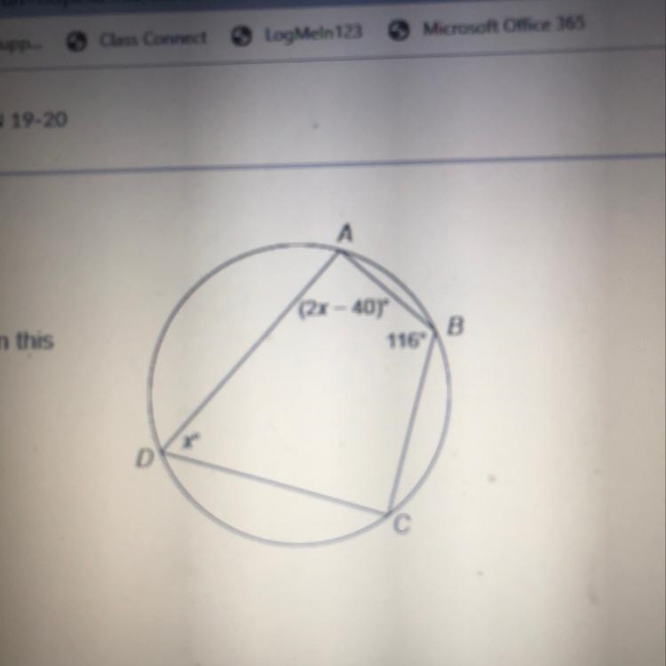 Quadrilateral ABCD is inscribed in this circle. What is the measure of angle A? Enter-example-1