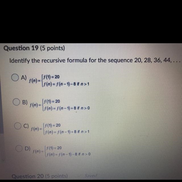 Identify the recursive formula for the sequence 20, 28, 36, 44,.-example-1