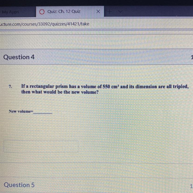 QuestiuI4 12 PL3 If a rectangular prism has a volume of 550 cm and its dimension are-example-1