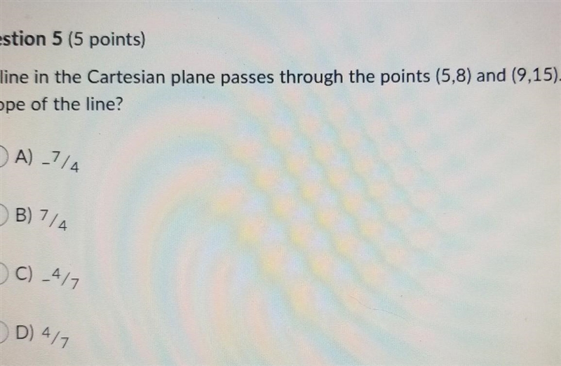 A line in a cartesian plane passes through the points 5,8 and 9,15. what's the slope-example-1