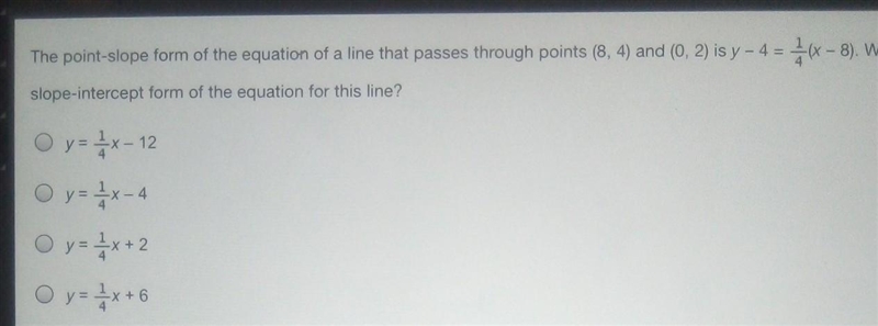 The point-slope form of the equation of the line that passes through points 8,4 and-example-1