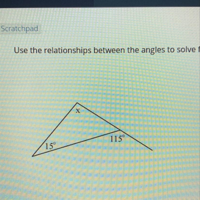 Use the relationships between the angles to solve for x x = _____ degrees-example-1