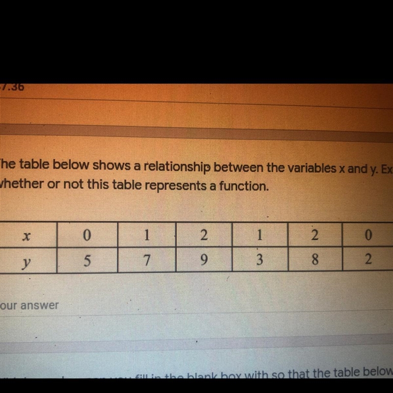 The table below shows a relationship between the variables x and y. Explain whether-example-1