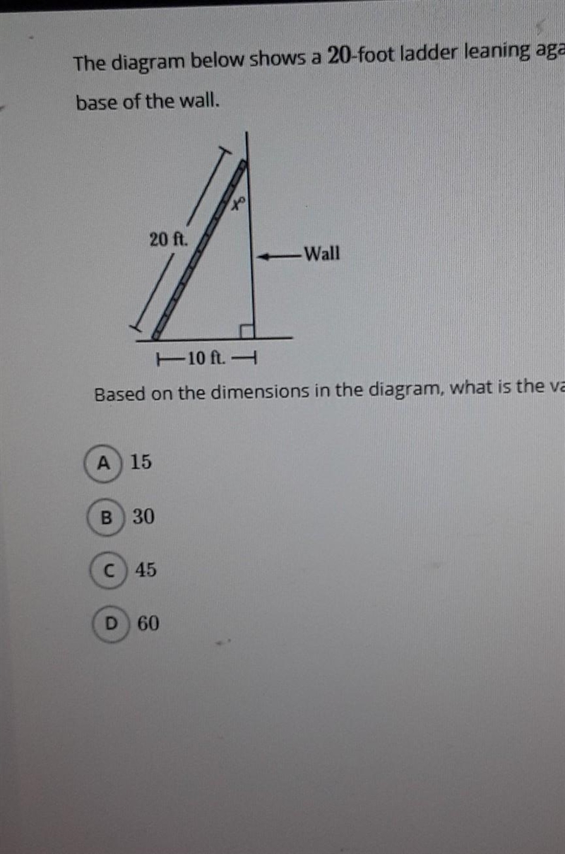 The diagram below shows a 20-foot ladder leaning against a wall. The bottom of the-example-1