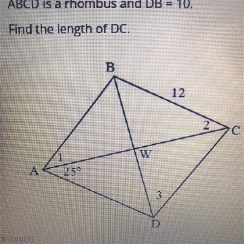 ABCD is a rhombus and DB=10 Find the length of DC-example-1