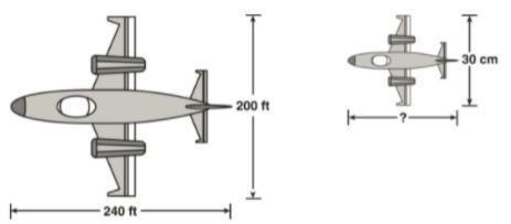 14. Emma is building a scale model of a jet airplane. The real airplane has a wingspan-example-1