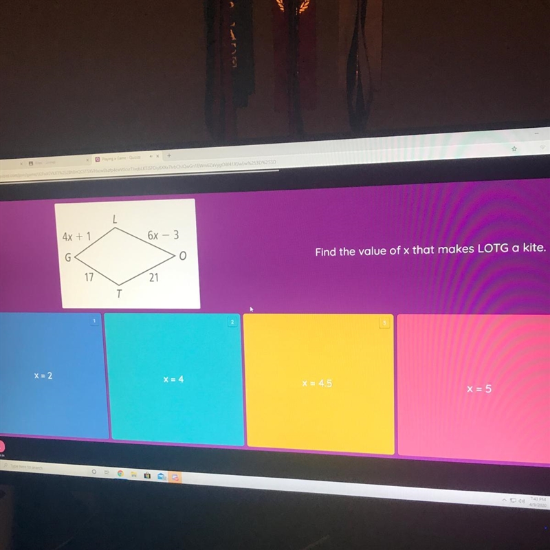 Find the value of x that makes LOTG a kite-example-1