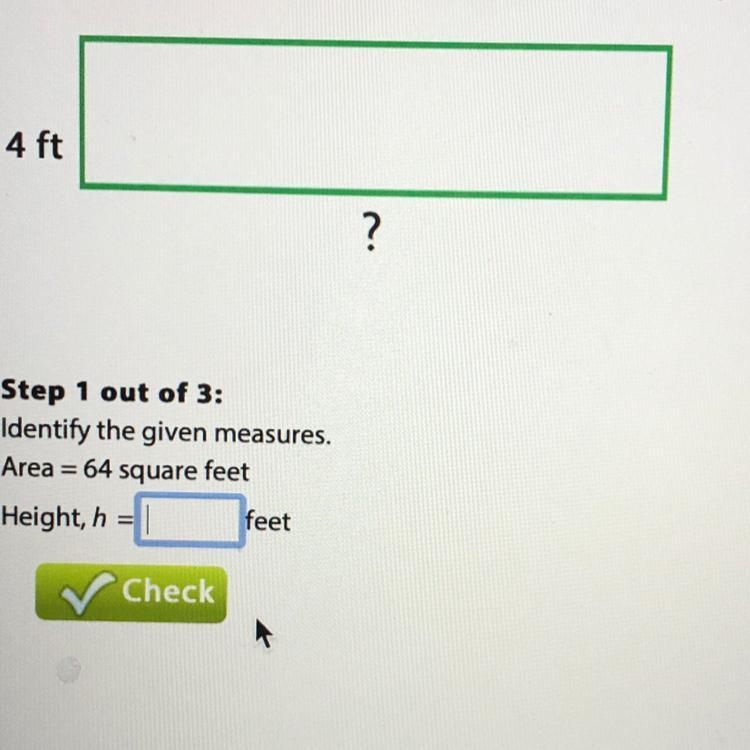 Find the unknown measure. the are of the rectangle is 64 square feet.-example-1