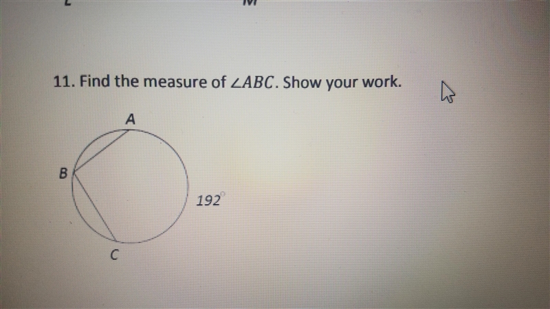 Find the measure of ∠ABC. Show your work.-example-1