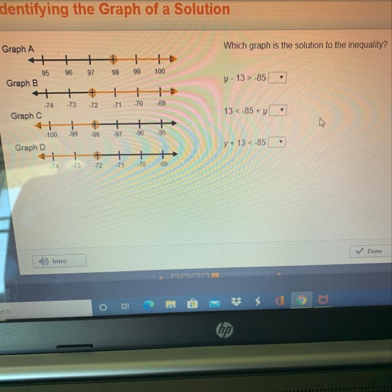 Which graph is the solution to the inequality? A. B. C. D-example-1