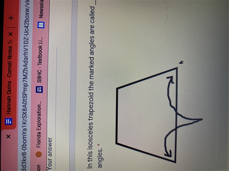 In the isosceles trapezoid the marked angles are called _______ angles-example-1