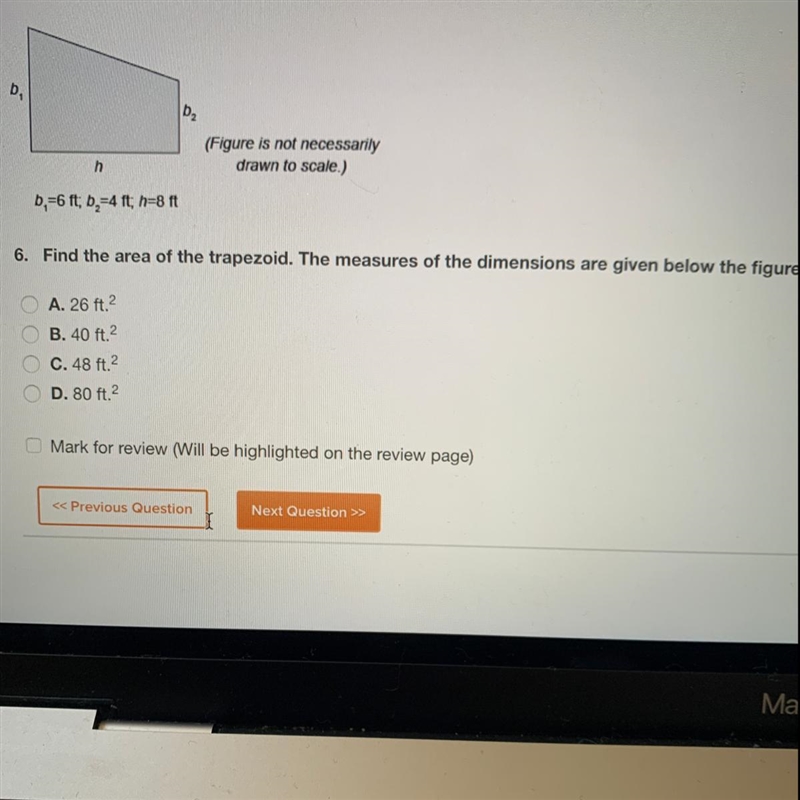 Find the area of the trapezoid. The measures of the dimensions are given below of-example-1