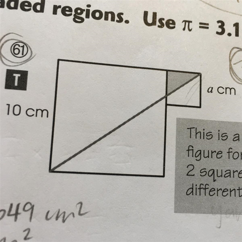 Solve for area of the shaded region (#61) Pls explain im so confused-example-1