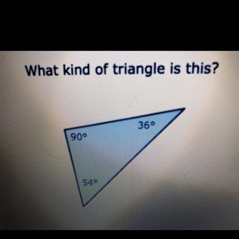 Urgent!!! What kind of triangle is this? Obtuse Acute Supplementary Right Please help-example-1