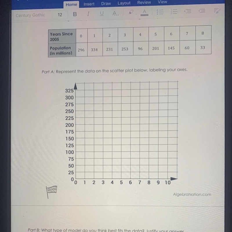 Part C: Of the following choices, which equation is the best fit line for the data-example-1