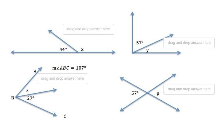 Match the missing angle measurement to the diagram. 136° 33° 57° 80°-example-1