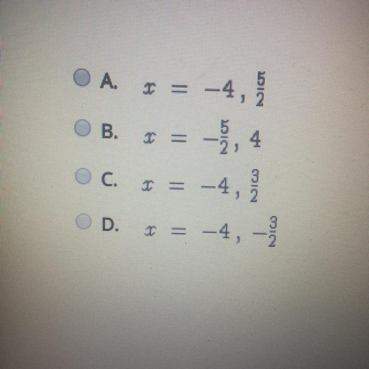 Find the solution to the equation below. 2x2 + 3x – 20 = 0-example-1