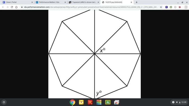 A regular polygon is shown below. What is the sum of the values of x and y? 105.0 112.5 120.0 135.0-example-1