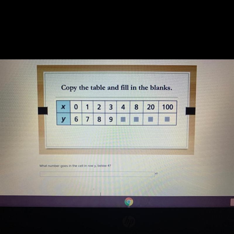 What number goes in the cell in row y, below 4?-example-1