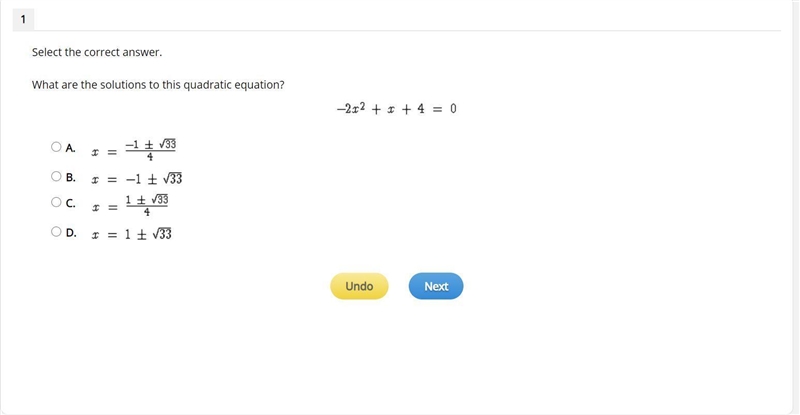 What are the solutions to this quadratic equation? -2x^2 + x + 4 = 0-example-1