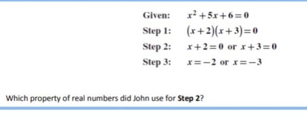 John’s solution to an equation is shown below. What property of real numbers did John-example-1