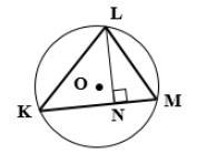 Given: LN ⊥ KM LN = 16 ft m∠K = 25°,m∠M = 55° Find: Radius R-example-1