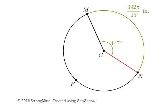 Examine the diagram of circle C. Points M, N, and P lie on circle C. If m∠MCN=147∘ and-example-1