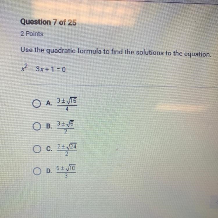 Use the quadratic formula to find the solutions to the equation. 7- 3x+1=0-example-1