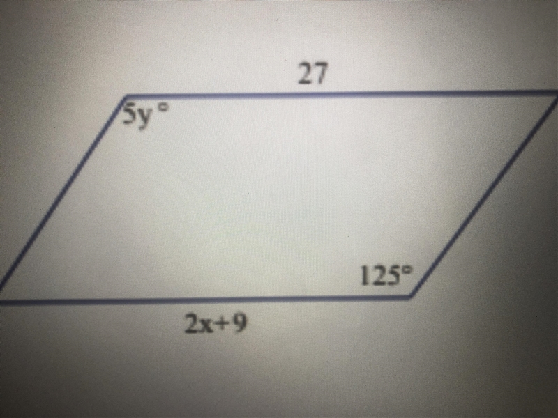 Solve this parallelogram problem. Find x and y. Show your work-example-1