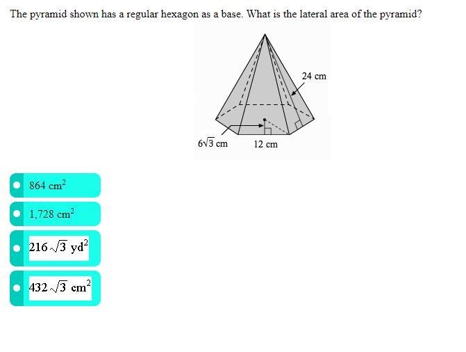 NEED HELP PLEASE: The pyramid shown has a regular hexagon as a base. What is the literal-example-1