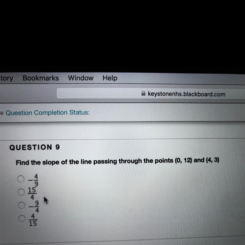 Find the slope of the line passing through the points (0,12) and (4,3)-example-1