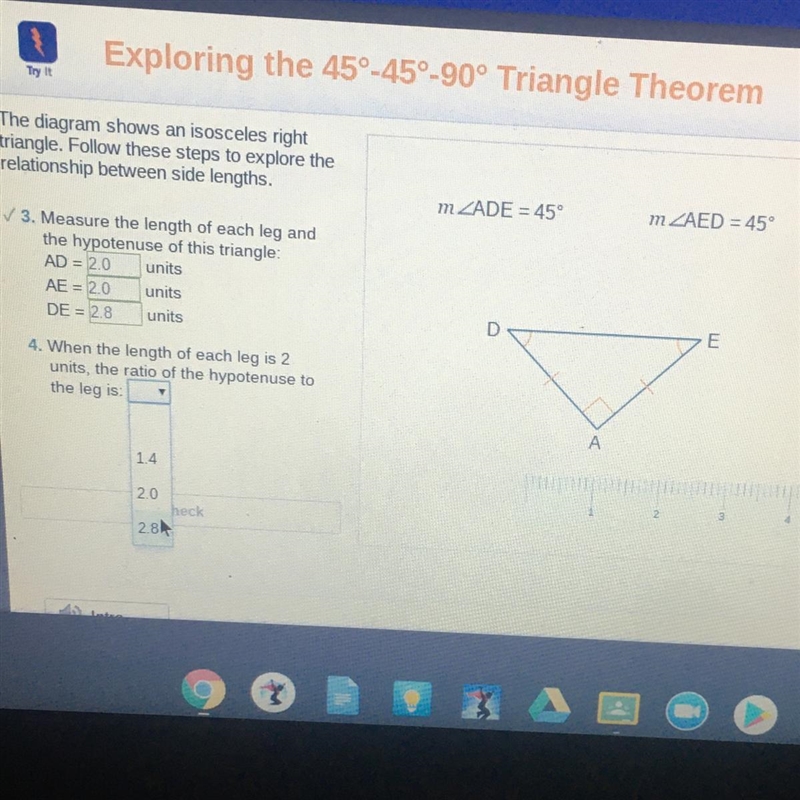 4. When the length of each leg is 2 units, the ratio of the hypotenuse to the leg-example-1