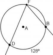 Determine the measure of ∠F. answers: 1) 256° 2) 52° 3) 128° 4) 64°-example-1