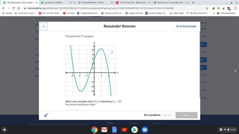 What is the remainder when P(x) is divided by (x+2)?-example-1