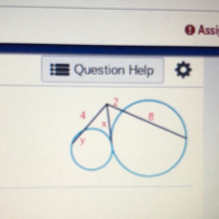 Find the values of x and y using the give chord, secant, and tangent lengths-example-1