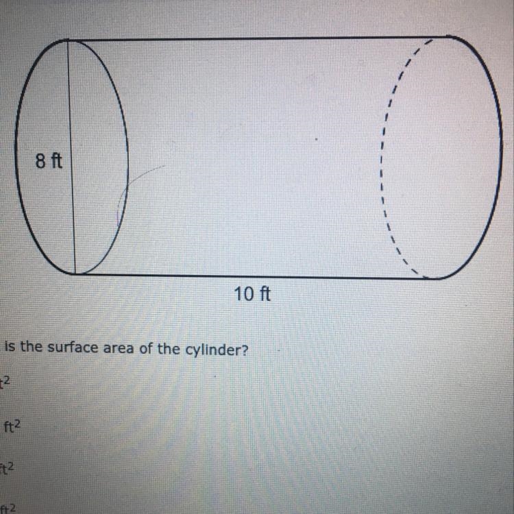 What is the surface area of the cylinder? A.) 96π ft^2 B.) 112π ft^2 C.) 80π ft^2 D-example-1