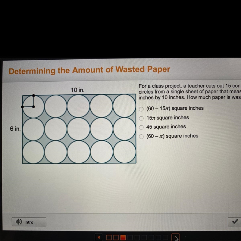 For a class project, a teacher cuts out 15 congruent circles from a single sheet of-example-1