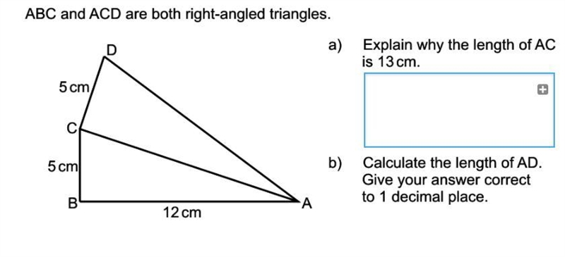 Explain why the length of ac is 13 cm-example-1