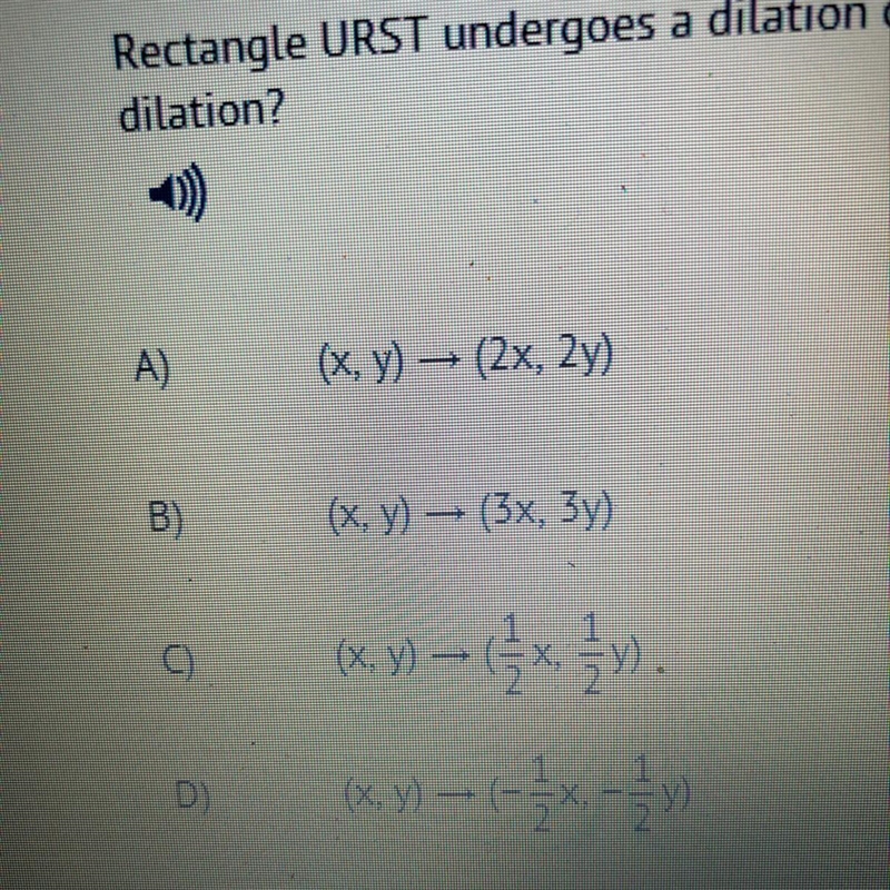 Rectangle URST undergoes a dilation centered at the origin. The result is rectangle-example-1