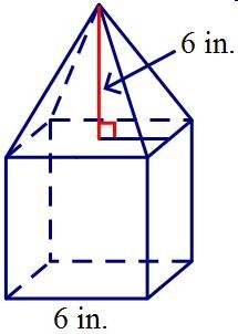 Find the combined volume of the cube and pyramid.-example-1