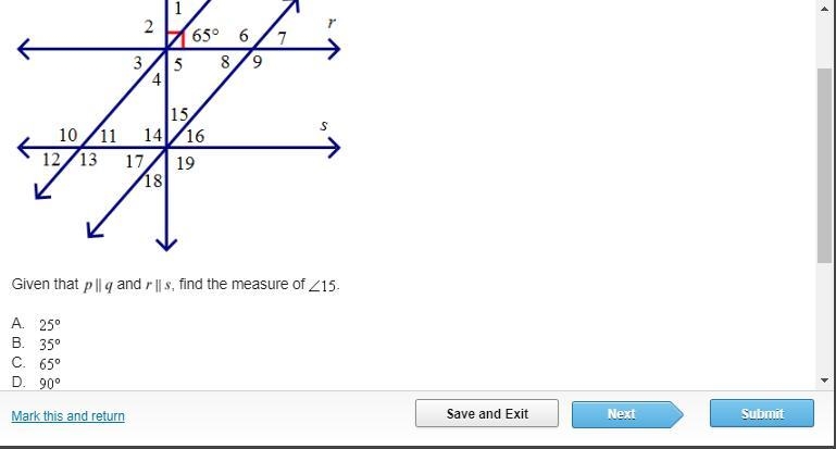 What is the measure of angle 15-example-1