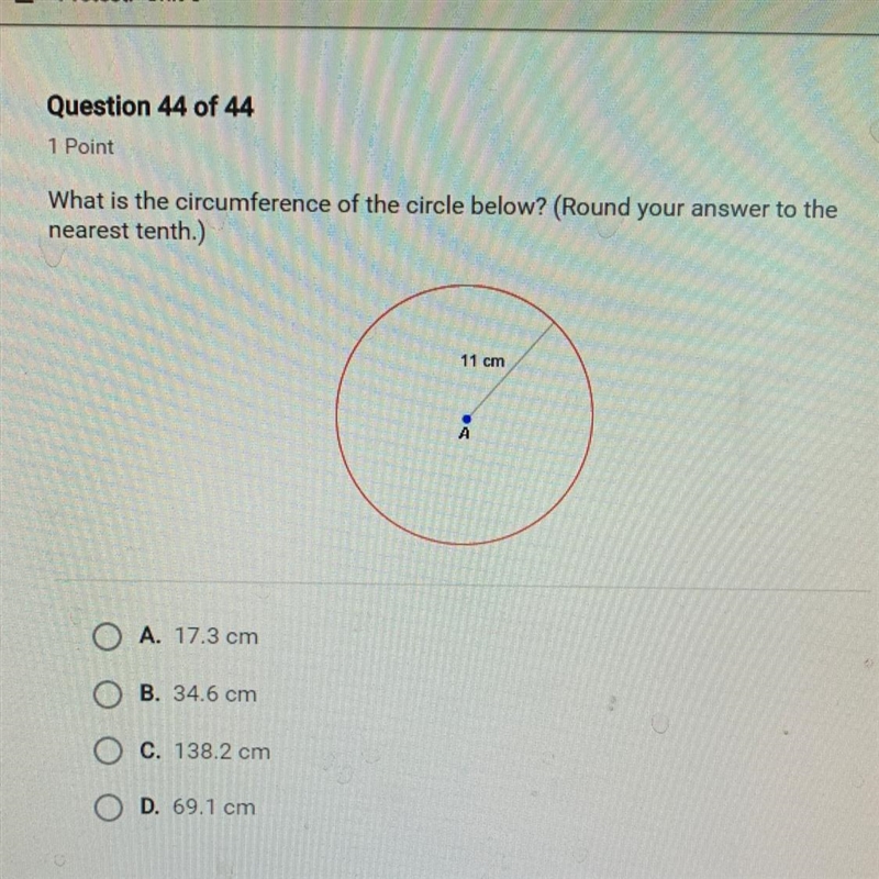 What is the circumference of the circle below? (Round your answer to the nearest tenth-example-1