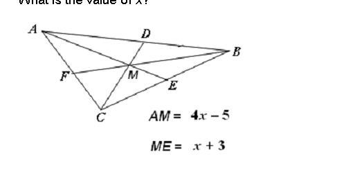 Segments CD, AE, and BF are medians of triangle ABC. What is the value of x? A. x-example-1