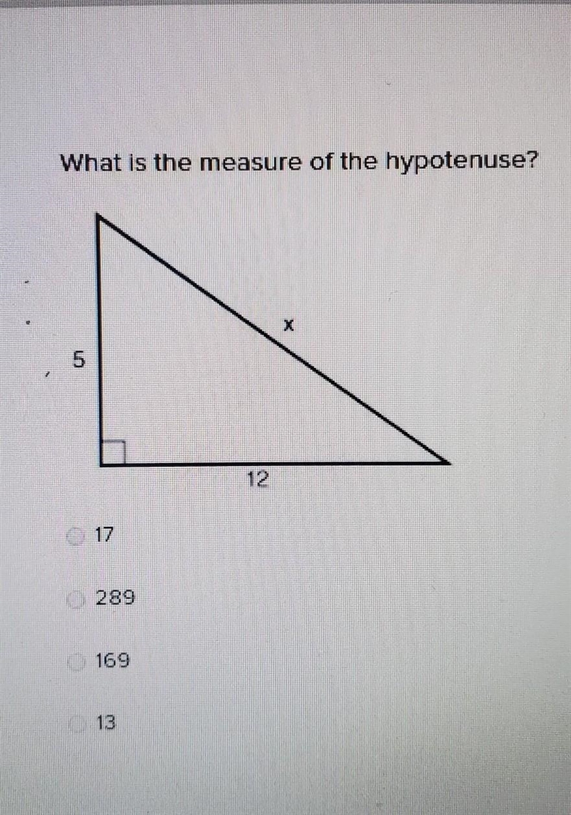 What is the measure of the hypotenuse? ​-example-1