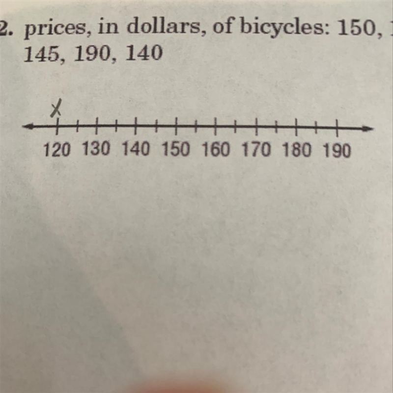 Price, in dollars, of bicycles: 150, 134, 136, 120, 145, 170, 125, 130, 145, 190, 140 box-example-1