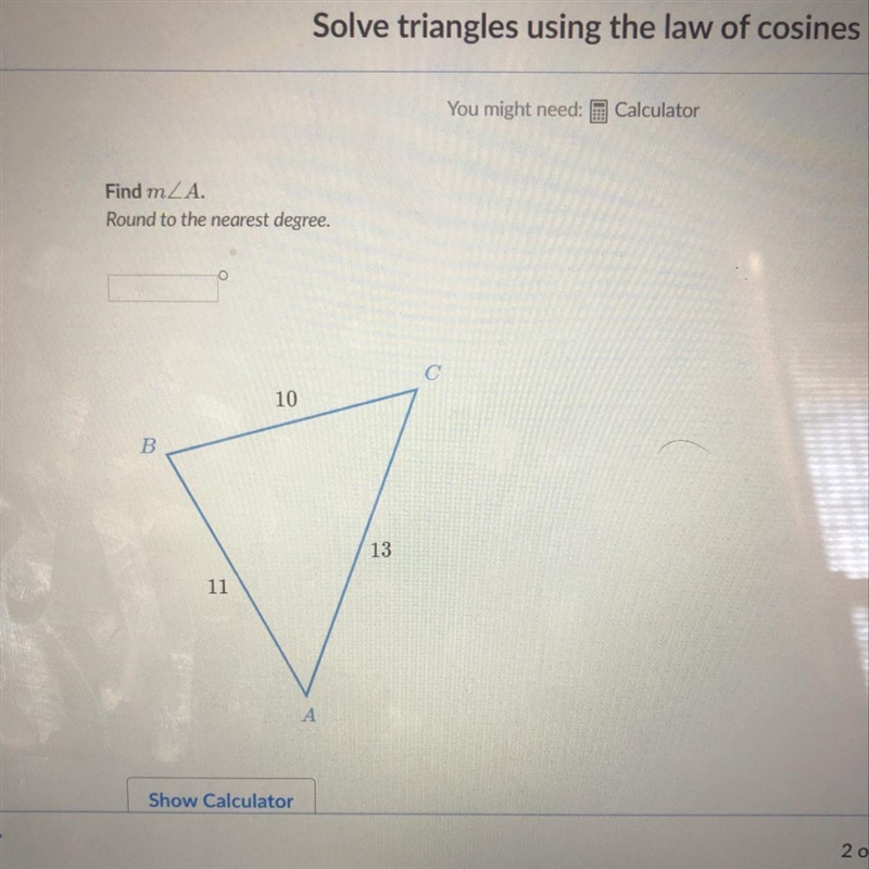 Please help using law of cosines!-example-1