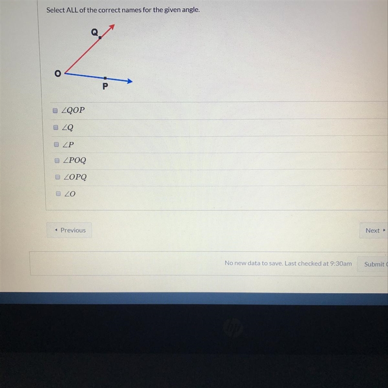 Select ALL of the correct names for you the give angle.-example-1